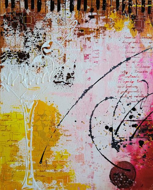 Diptych I, mixed media painting by Vinda Shinde, abstract, 16 × 20 in