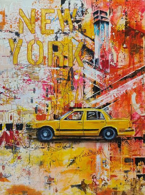 The Only Way Is Forward, mixed media painting by Vinda Shinde, new york, 18 × 24 in