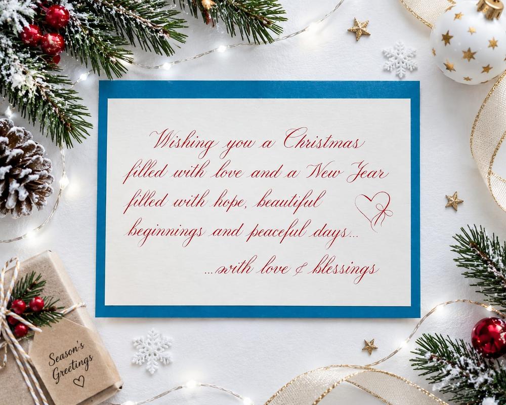 Christmas and New Year greeting written in red calligraphy
